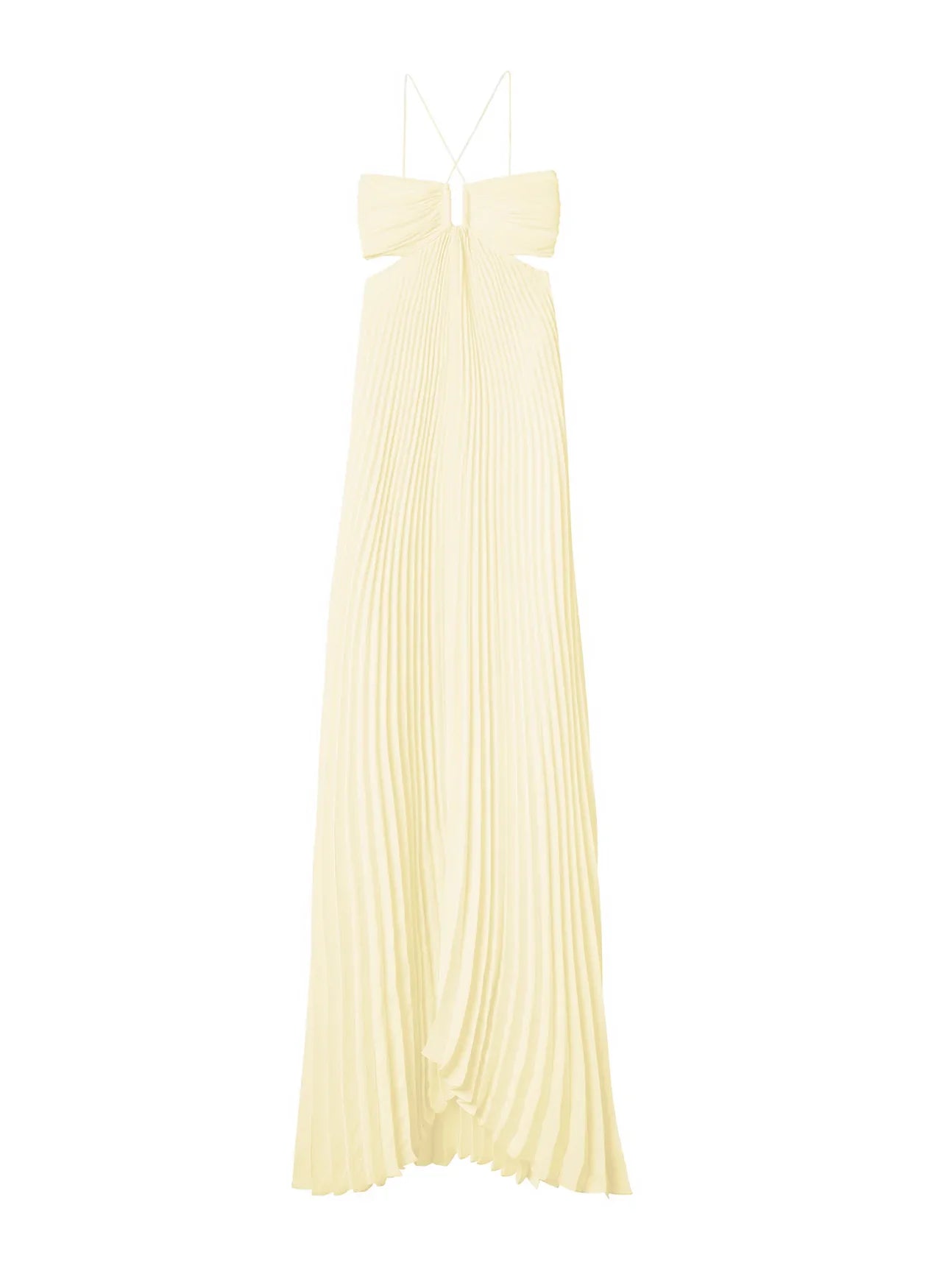 Solaria – Robe longue plissée en satin à dos noué