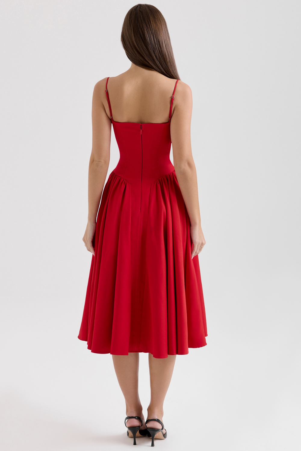 Solène – Robe midi en sergé à corset