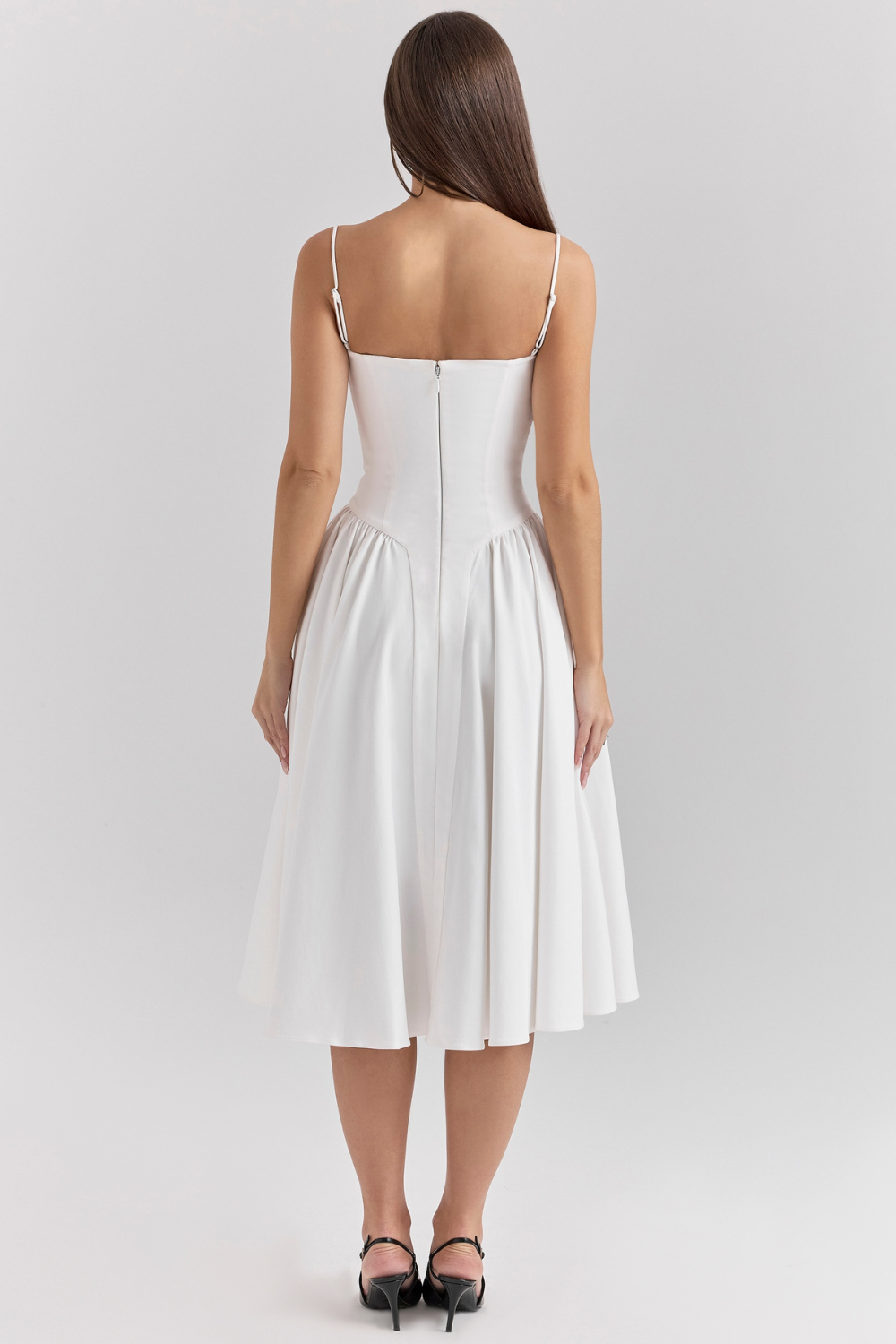 Solène – Robe midi en sergé à corset