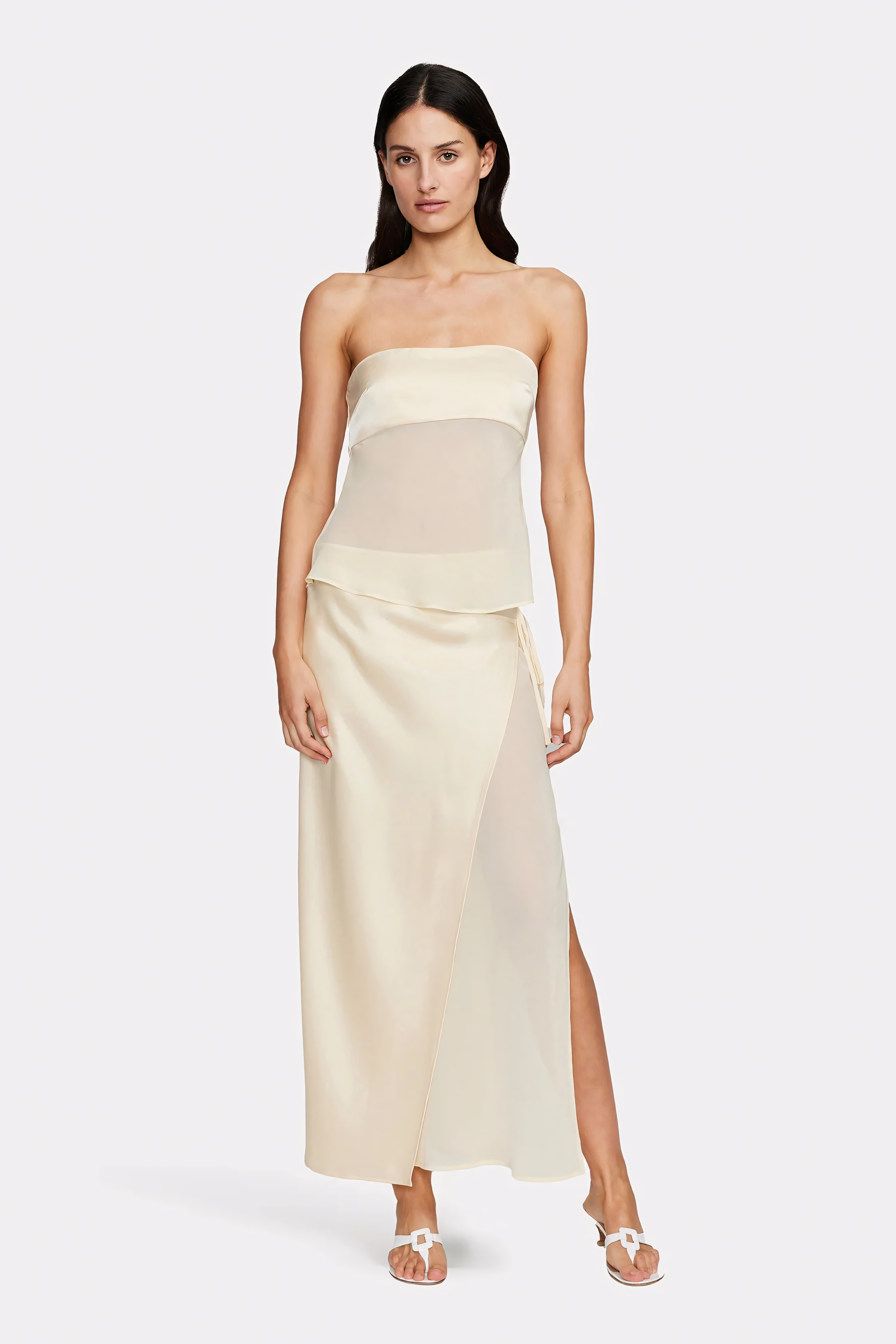 Lunara – Robe bustier drapée transparente