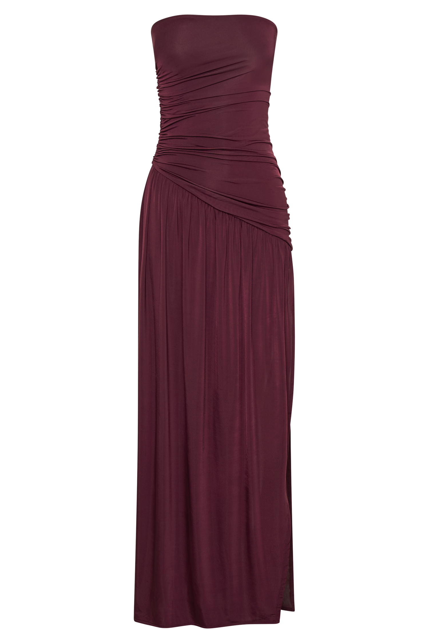 Selvara – Robe longue froncée bordeaux