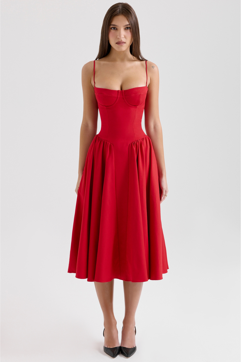 Solène – Robe midi en sergé à corset