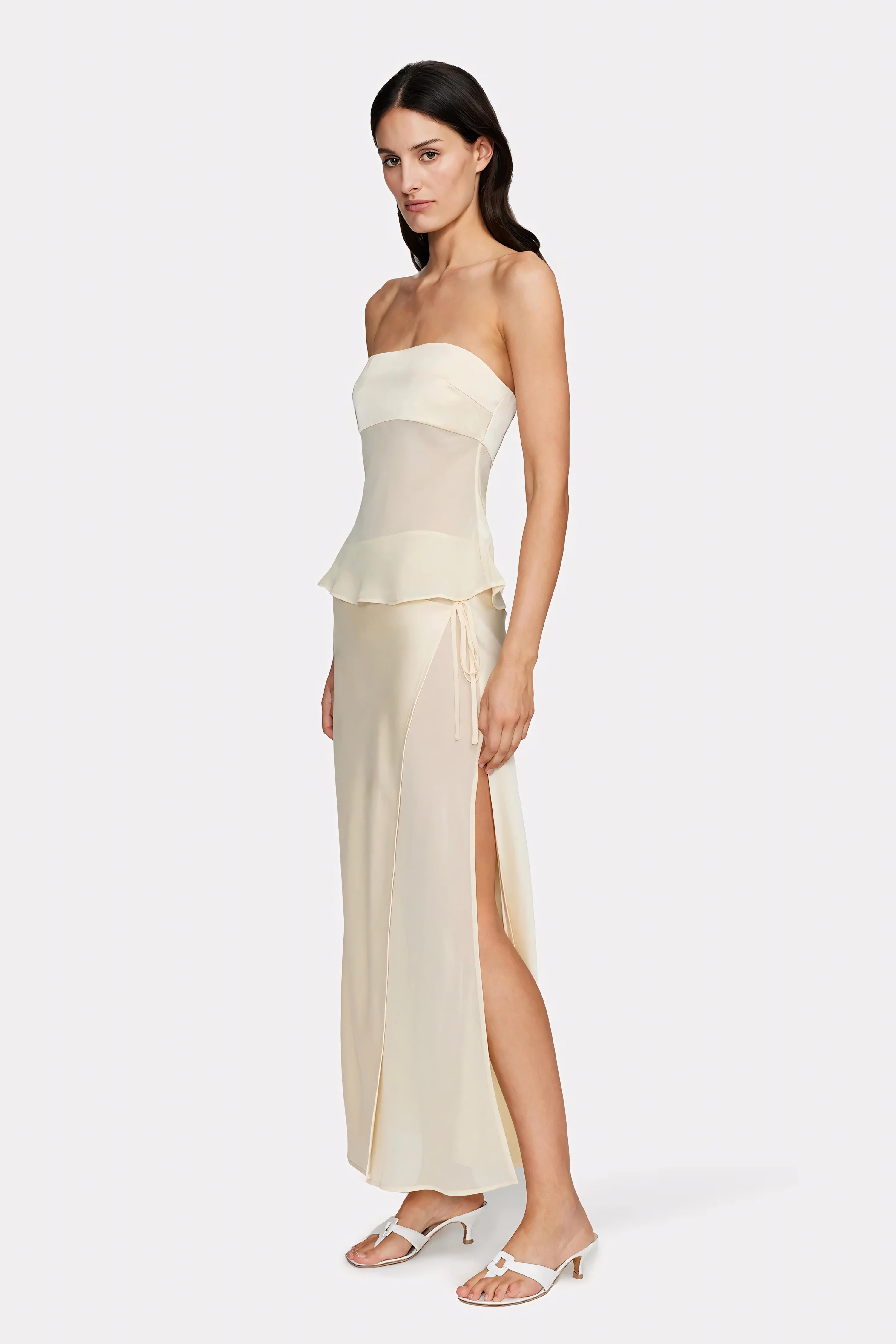Lunara – Robe bustier drapée transparente