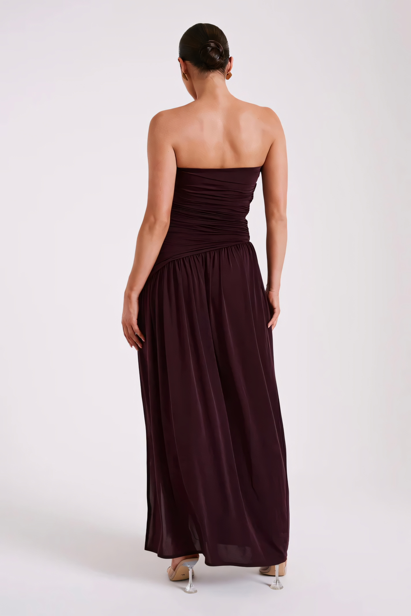 Selvara – Robe longue froncée bordeaux