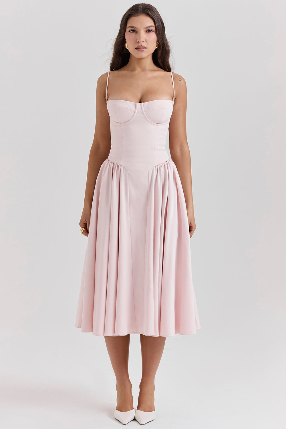Solène – Robe midi en sergé à corset
