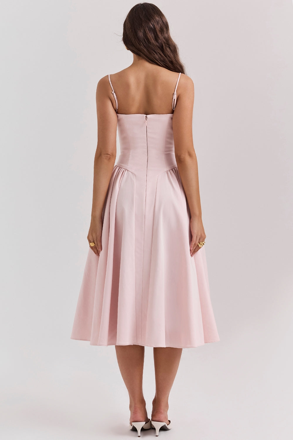 Solène – Robe midi en sergé à corset